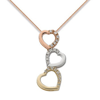 9K Three Tone Gold Diamond Heart Pendant