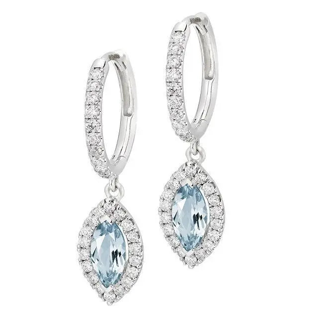 18K Gold & Aquamarine 1.90 Carat Diamond Drop Earrings - Pobjoy Diamonds