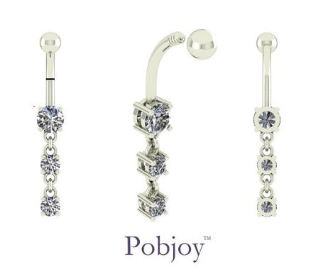 Lab Diamond Drop Belly Ring - White Gold