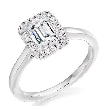 Platinum Emerald or Radiant Cut Diamond Halo Ring - 0.66 Carat