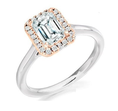 Platinum Emerald or Radiant Cut Diamond Halo Ring - 0.66 Carat