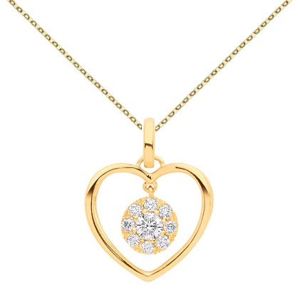 9K Gold 0.30 Carat Diamond Heart Silhouette Pendant