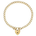 9K Yellow Gold Curb & Heart Padlock Charm Bracelet