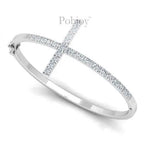 Hinged 18K White Gold Cross Pave Diamond Bangle - Pobjoy Diamonds