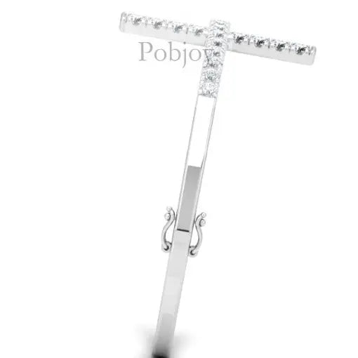 Hinged 18K White Gold Cross Pave Diamond Bangle - Pobjoy Diamonds