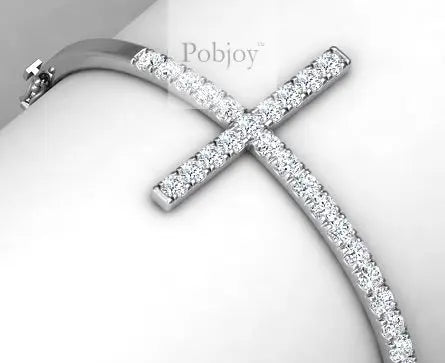 Hinged 18K White Gold Cross Pave Diamond Bangle - Pobjoy Diamonds