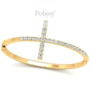 Hinged 18K Yellow Gold Cross Pave Diamond Bangle