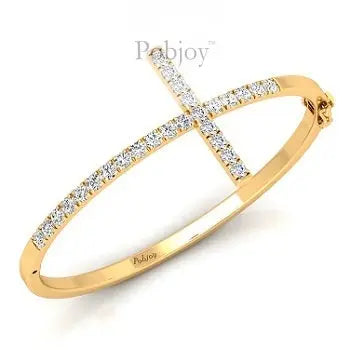 Hinged 18K Yellow Gold Cross Pave Diamond Bangle - Pobjoy Diamonds