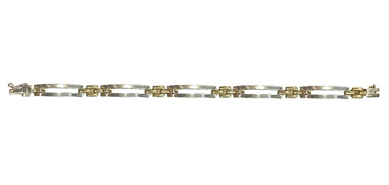 9K Yellow Gold & Silver Rectangle Link Bracelet