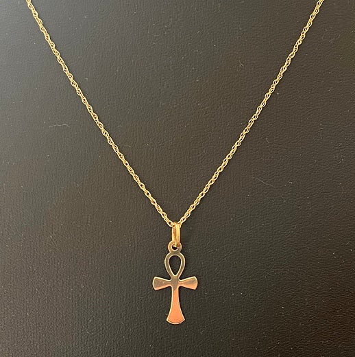 9K Yellow Gold Large Ankh Pendant & Chain - Pobjoy Diamonds