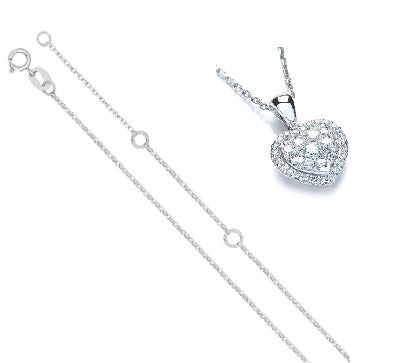 18K White Gold Heart Diamond Halo Pendant Necklace