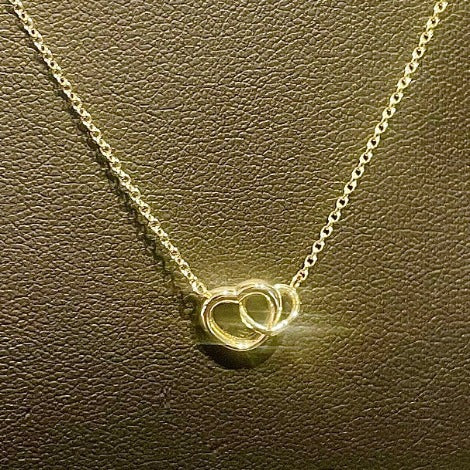 9K Yellow Gold Twin Rounded Heart Ladies Necklace