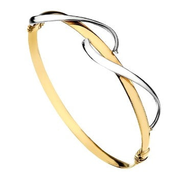 9K Two Colour Gold Hinged Wave Bangle