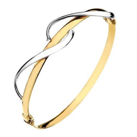 9K Two Colour Gold Hinged Wave Bangle-Pobjoy Diamonds