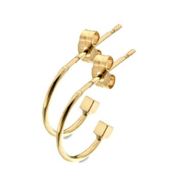 9K Yellow Gold Cube End Hoop Earrings