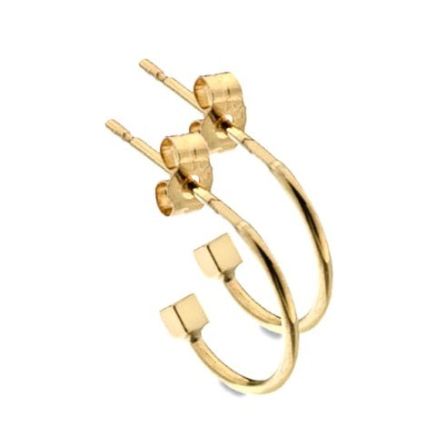 9K Yellow Gold Cube End Hoop Earrings