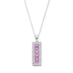 9K White Gold Diamond & Pink Sapphire Rectangle Drop Necklace - Pobjoy Diamonds