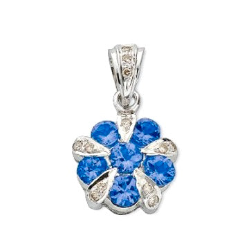 9K White Gold Diamond & Tanzanite Flower Pendant Necklace - Pobjoy Diamonds