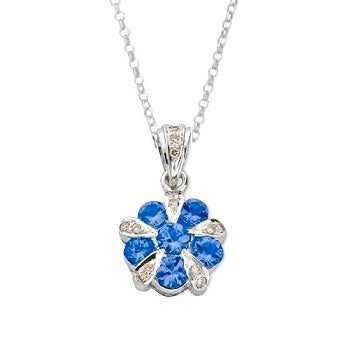 9K White Gold Diamond & Tanzanite Flower Pendant Necklace - Pobjoy Diamonds