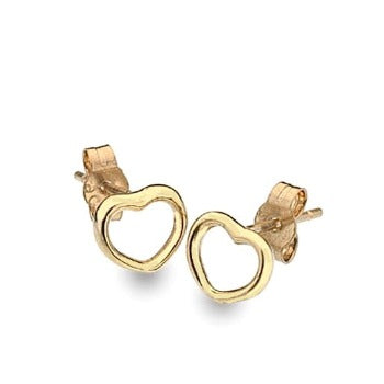 9K Yellow Gold Curved Heart Stud Earrings