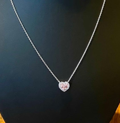 GIA Fancy Pink Heart Diamond Pendant Necklace - VS2