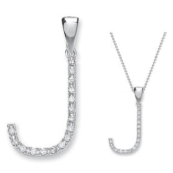 9K White Gold & Diamond Letter Pendant - J - Pobjoy Diamonds