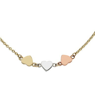 9K Three Colour Gold Heart Bracelet