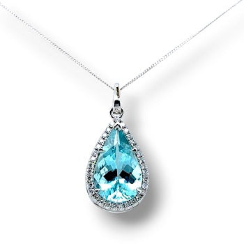 Pear Shape Aquamarine & Diamond Pendant Necklace