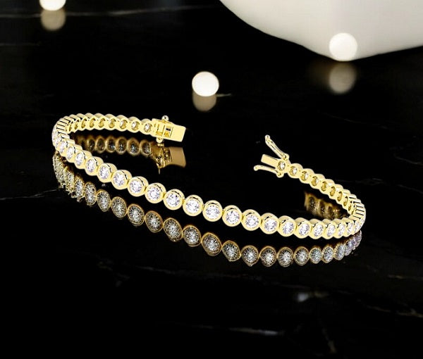 9K Yellow Gold Bezel Set Diamond Tennis Bracelet 4.00 Carats