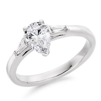 Pear Cut Diamond & Side Baguettes Ring - Pobjoy Diamonds