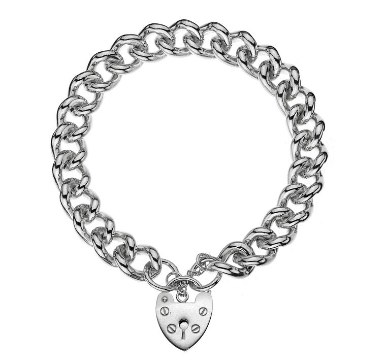 Deluxe Sterling Silver Thick Curb Padlock Bracelet