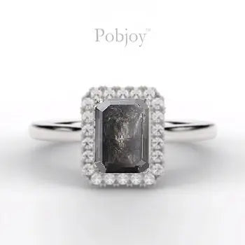 Salt & Pepper Emerald Cut Diamond Halo Ring 1.15 Carat - Pobjoy Diamonds