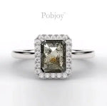 Salt & Pepper Emerald Cut Diamond Halo Ring 1.15 Carat - Pobjoy Diamonds