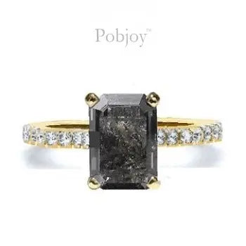 Salt & Pepper Emerald Cut Diamond Shoulder Ring 1.88 Carat - Pobjoy Diamonds