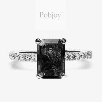 Salt & Pepper Emerald Cut Diamond Shoulder Ring 1.88 Carat - Pobjoy Diamonds