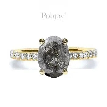 Salt & Pepper Oval Cut Diamond Shoulder Ring 2.30 Carat - Pobjoy Diamonds