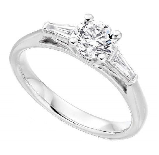 Platinum Round Cut Diamond Ring With Baguettes 1.40 Carat E/VS1