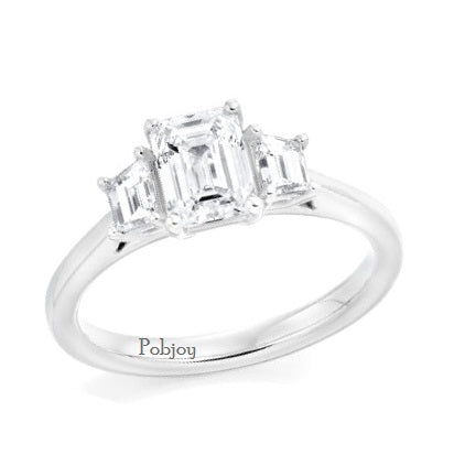 1.20 Carat Emerald Or Radiant Cut Diamond Trilogy Ring -Pobjoy Diamonds