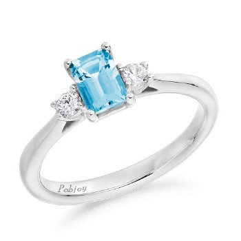 Platinum 0.68 Carat Aquamarine & Diamond Trilogy Ring - G/Si