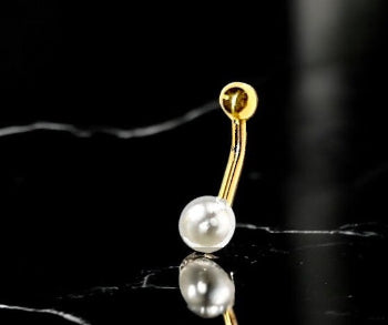 Akoya Pearl Gold or Platinum Belly Ring - Pobjoy