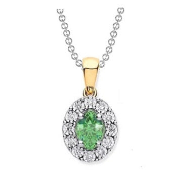 9K Gold Oval Cut Emerald & Diamond Pendant 0.45 Carat