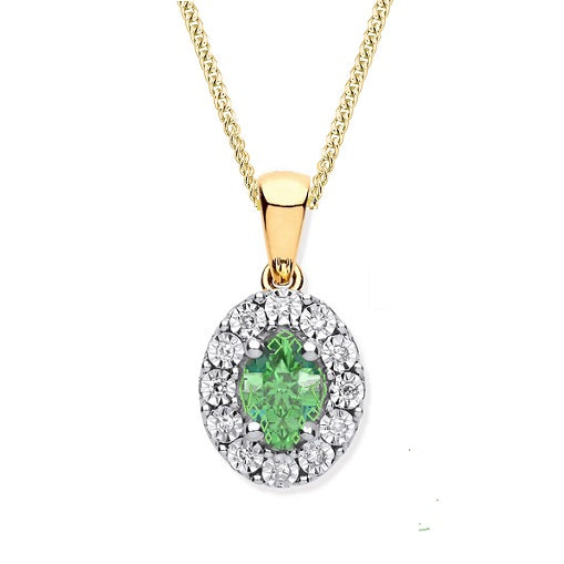 9K Gold Oval Cut Emerald & Diamond Pendant 0.45 Carat - Pobjoy Diamonds