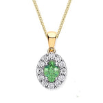 9K Gold Oval Cut Emerald & Diamond Pendant 0.45 Carat - Pobjoy Diamonds