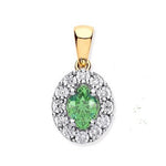 9K Gold Oval Cut Emerald & Diamond Pendant 0.45 Carat - Pobjoy Diamonds