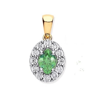 9K Gold Oval Cut Emerald & Diamond Pendant 0.45 Carat - Pobjoy Diamonds