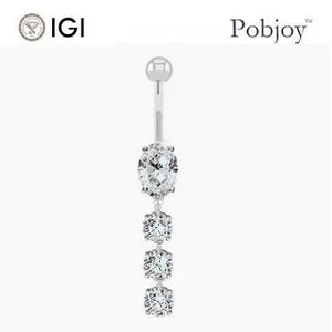 Platinum Four Stone Lab Diamond Drop Belly Ring 1.45 Carats - E/VS1