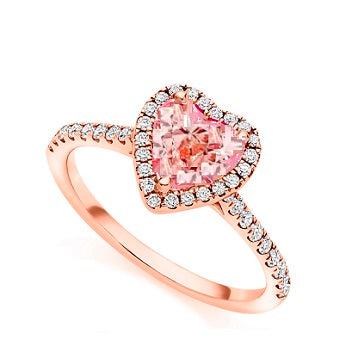 Vivid Pink Heart Diamond Halo Ring VS1