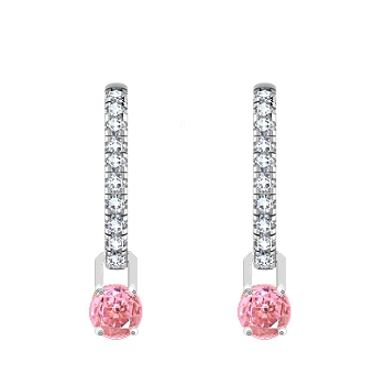 18K Gold Huggie White & Pink Diamond Drop Earrings 1.33Carat