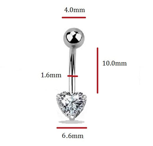 1.20 Carat Silver & Titanium Heart Lab Diamond Belly Ring D/VS1 - Pobjoy Diamonds