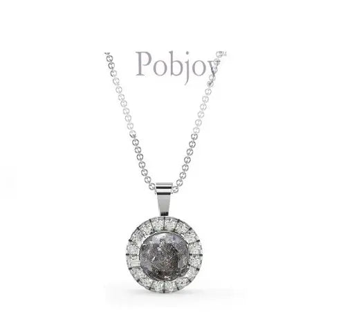 Salt & Pepper Round Diamond Halo Necklace 1.20 Carats